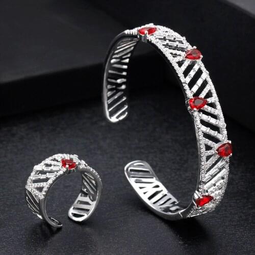 New Arrivals Lady Bangle Ring Set Cubic Zirconia High Quality New Year Gift Dubai Bridal Wedding Jewelry Set Accessory
