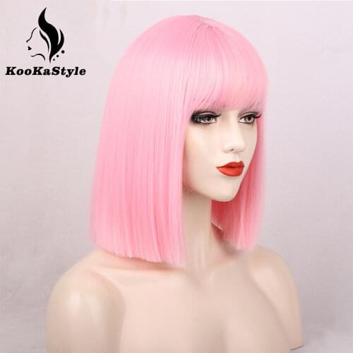 Aisibeauty Short Straight Bob Wigs for Women Synthetic Pink/Black and Pink Cosplay Wig Middle Division Fake Hair Natural Looking