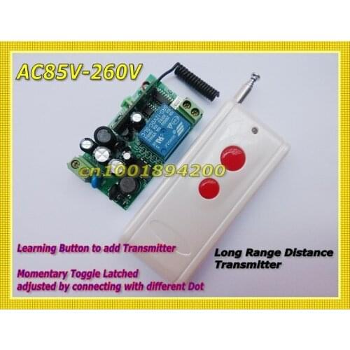 Long Range Remote Control Switch 110V (AC85V-AC260V) LED Lamp Light ON OFF Remote Switch Learning Code Toggle Momentary 315/433