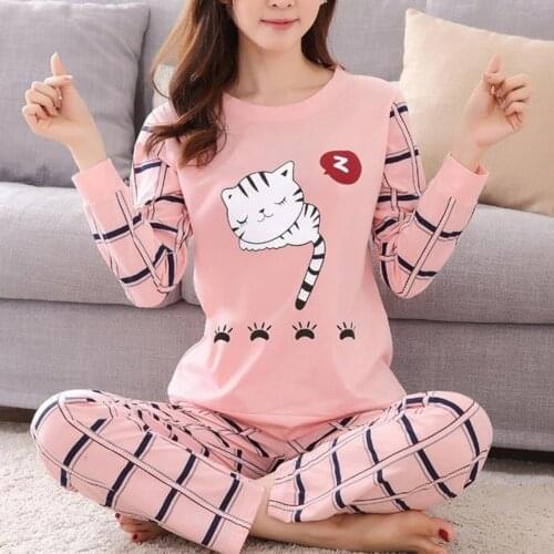 Sleepwear Pajama Set Female Winter Cute Cartoon Print Pajama Set Women Two-pieces Long Sleeve Sleepwear Breathable Homewear