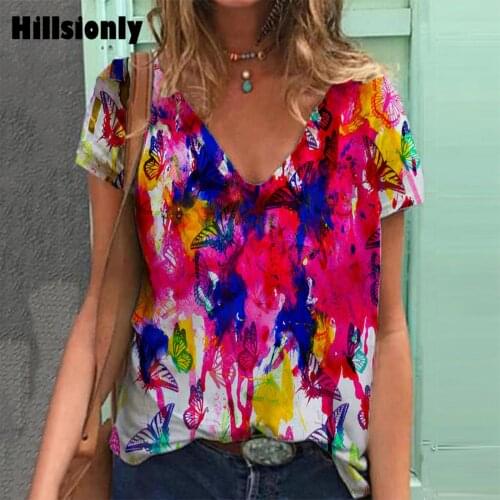 Oversized Print Short Sleeve T Shirt Woman 2021 Ropa Mujer Plus Size Summer Clothes For Women Casaul Tops V Neck T-shirts