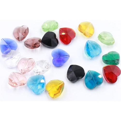 20Pcs/Lot Charm Crystal Heart Pendant Green 14mm European Murano Czech Glass Love Heart Beads Handmade Earing Supplier Jewelry