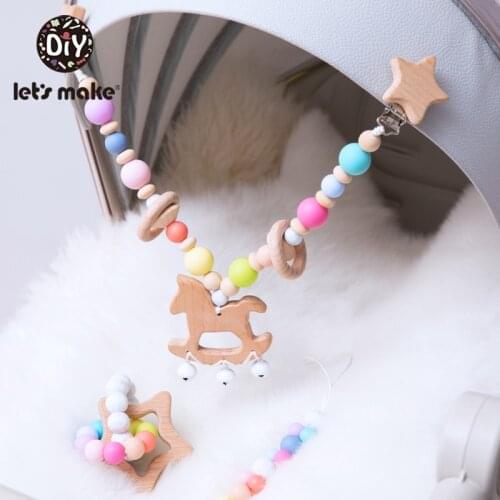 LetS Make 1Set Baby Toys Wooden Stroller Game Infant Baby Play Musical Rattle Personalized Pacifier Chain For 0-12 Months Kids