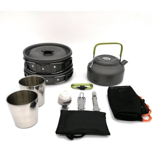 Portable Outdoor Cookware Kettle Cup Pot Set Camping Tableware Mess Kit for Camping Hiking Picnic Travel for 2 Person