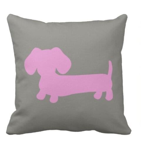 Pink Dachshund Wiener Dog on Grey Pillow case