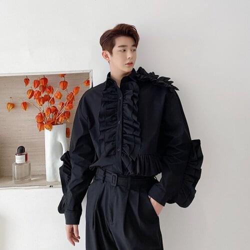 2021 streetwear spring autumn lotus leaf lace shirt men long-sleeved palace style Hip Hop Party Dress Shirts Camisa masculina