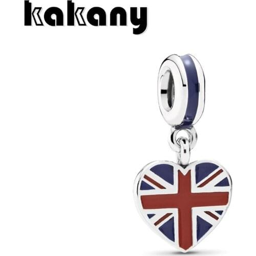 Kakany 925 Sterling Silverfor Out Of Print Great Britain Heart Flag Pendant Charm High Quality Fashion Womens Fashion Jewelry