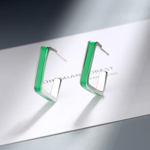 Classic Silver Color Green Drop Glue Square Cut Earrings for Women Wedding Girlfriend Jewelry Anillos Mujer Pendientes