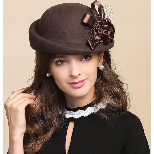 Lady Fedoras Wool Hat Girls Flowers Dome Woolen Cap Female Basin Cap Fisherman Cute Casual Woolen Hat Adjustable B-8728
