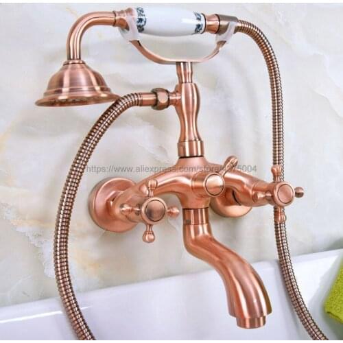 Bathtub Faucets Wall Mounted Bathroom Bath Shower Faucets Antique Red Copper Bathtub Faucet With Hand Shower Nna322