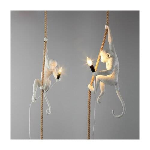 Modern Creative Loft Vivi E14 LED White Resin Monkey Retro Hemp Rope Wall Floor Table Pendant Light For Home Lighting Bar Cafe