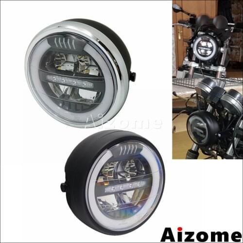 Motorcycle Headlight Heat Sink Head Lamp DRL Halo Headlight LED Hi/Lo Beam Retro Cafe Racer Headlight For Harley Bobber Chopper