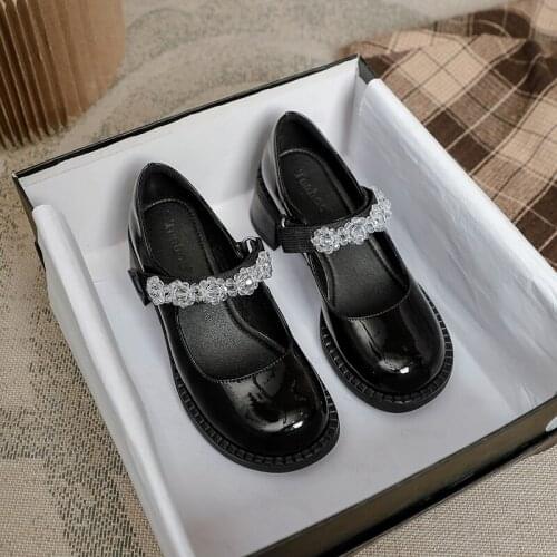 Summer thick-heeled high-heeled patent leather thick-soled simple daily single shoes all-match beaded womens single shoes