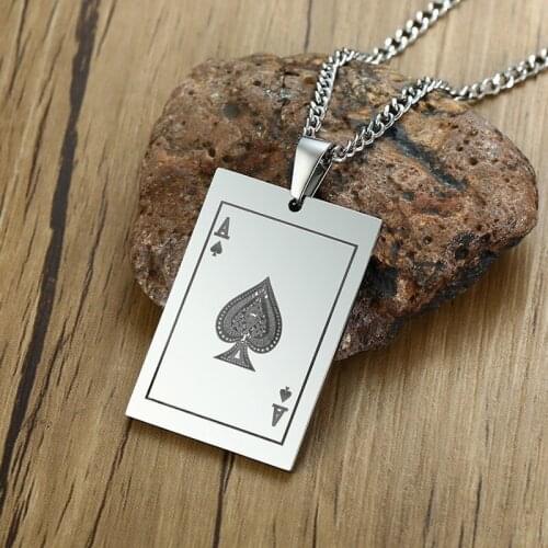 Fortune Vintage Mens Necklace Playing Cards Raja Vegas Lucky Male Pendant colar Gifts