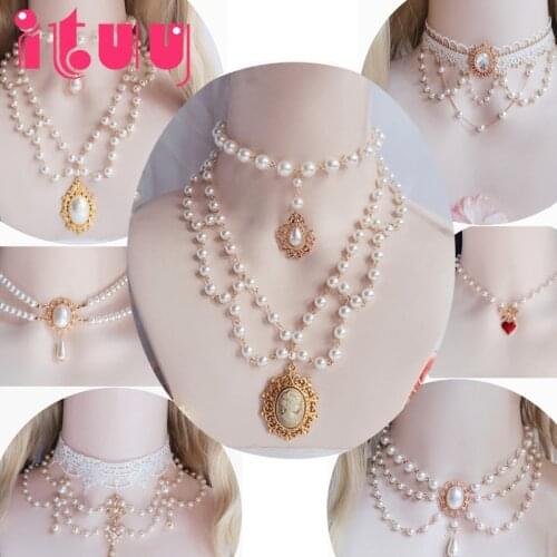 Gorgeous Vintage Rococo Style Wedding Lolita Princess Multilayer Pearl Lace Gem Necklace Collarbone Chain