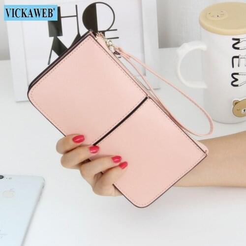 VICKAWEB Ladies 19 Colors Wristle Wallet Women Solid Genuine Leather Purse Womens Zipper Wallets and Purses Woman Fashion Walet