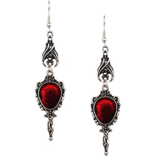 Y166 Vintage Antique Silver Vampire Bat Mirror Drop Earrings Gothic Punk Halloween Dangling Jewelry Party Accessories