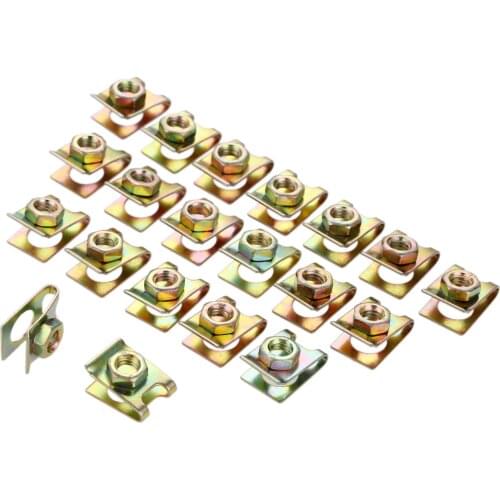 Yetaha 20Pcs Car License Plate Fastener Retaining Clip Universal Metal U-Type Gasket Screw Nut Rivet Buckle 6mm