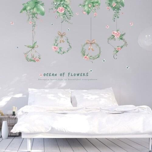 Green Leaves Flower Wreath Wall Stickers Home Decor Removable Vinyl PVC Wall Cover Poster Glass Decoration