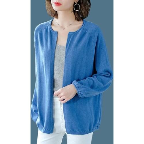 Blue Knitted Sweater Women fashion O-Neck Long Sleeve Cardigans Coats Spring and autumn new Casual Loose Tops women