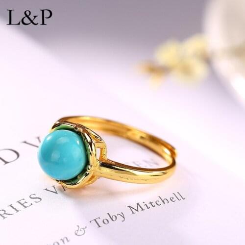 New Fashion Real 925 Silver Turquoise Ring For Women Elegant Natural GemStone Adjustable Ring Fine Jewelry Girls Ladies Gift