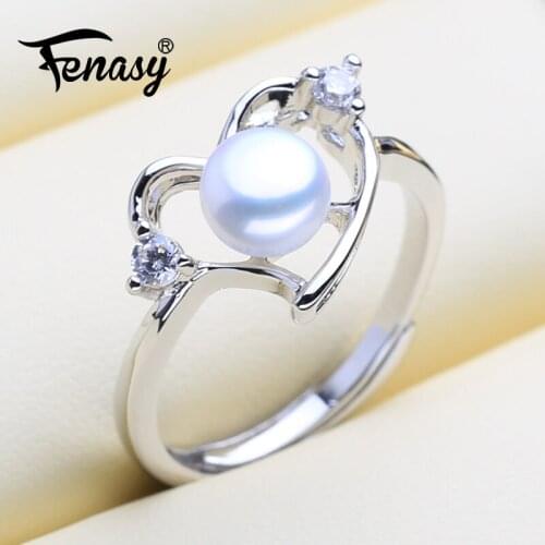 FENASY Natural Pearl Rings For Women Fine Pearl Jewelry Female Heart Shape Ring For Love 925 Sterling Silver Ring