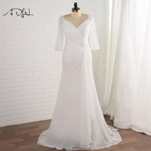 ADLN 2020 Plus Size Wedding Dress with Sleeves Vestido De Novia Robe De Mariage V-neck Chiffon Sheath Bridal Gowns Customized