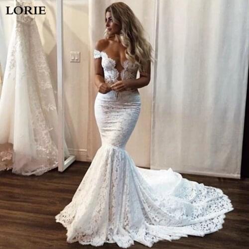 LORIE Boho Mermaid Wedding Dress Nude Tulle Bride Dresses Wedding Gowns With Romantic Buttons Vestidos de novia