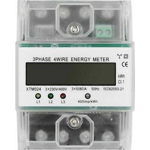 High Quality 3 Phase 4 Wire Electric Energy Meter DIN Rail 3x230/400V 5-80A Energy Meter Digital LCD Measuring Energy Meters