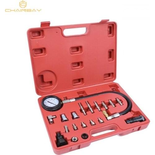 19PC Tester Kit Set Diesel Oil Cylinder Pressure Manometer Test Meter Gauge TU-15A