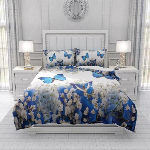 3D HD Digital Print Custom Duvet Cover,Comforter/Quilt/Blanket case Queen/King Bedding 220x240/200x200,Butterfly in flowers