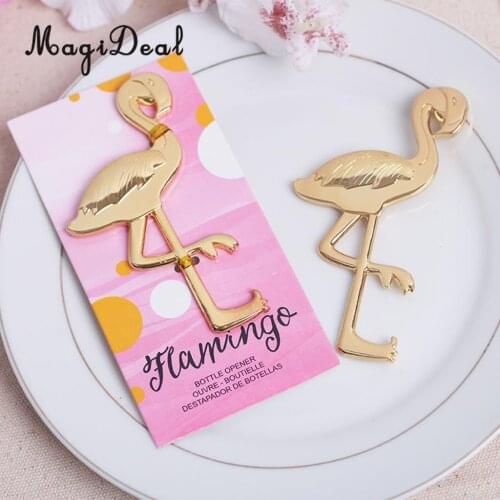 5pcs Golden Metal Tropical Flamingo Bottle Opener Wedding Party Gift Favor