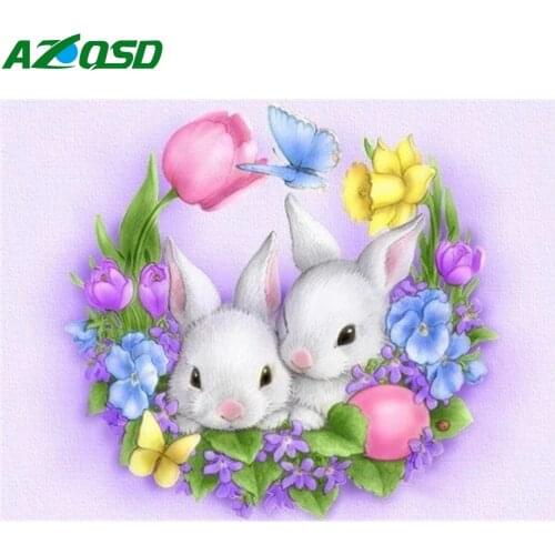 AZQSD Diamond Painting Rabbit Animal 5d Diy Diamond Embroidery Animal Home Decor Handmade Picture Of Rhinestones