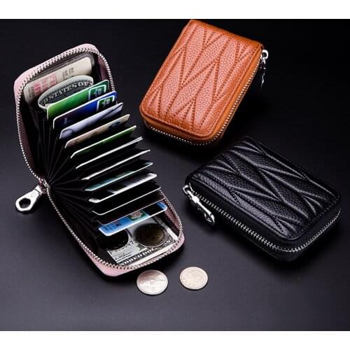 M-Yancy RFID Women Credit Card Case Cow Leather Wallet For Credit Cards Men Function 12 Bits Business Card Holder Driver License