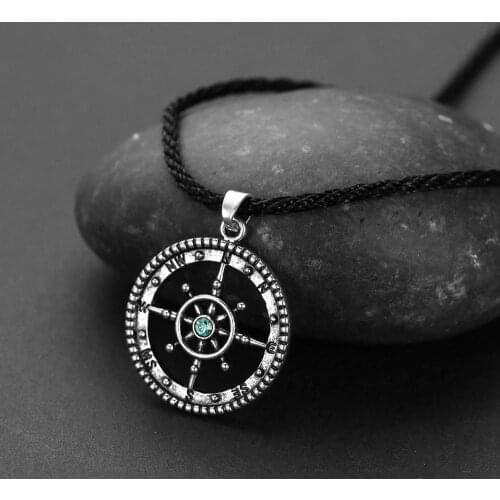 CHENGXUN Viking Compass Necklace Black Braided Leather Cord Rope Nautical Compass Pendant for Men Women Friendship for boys