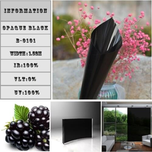 HOHOFILM 50cmx500cm Black window film glass window 0%VLT film glass sticker translucidus sunscreen all black membrane