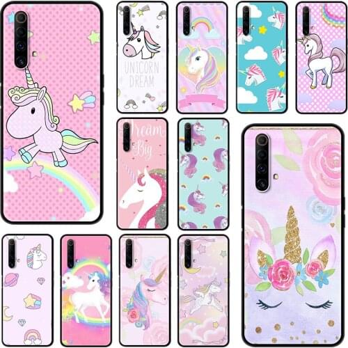 Black Soft Phone Case For Realme C3 6 7 Pro 5 XT X50 C15 C11 7i C21 C20 TPU Silicone Back Cover Funda Cartoon Unicorn Shell Capa