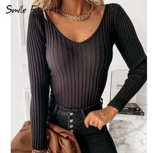 Long Sleeve Tops Women Sexy V-Neck 2020 Autumn Winter Casual Bodycon Tees Female Solid Khaki Black Office Lady Tops Shirt G1970