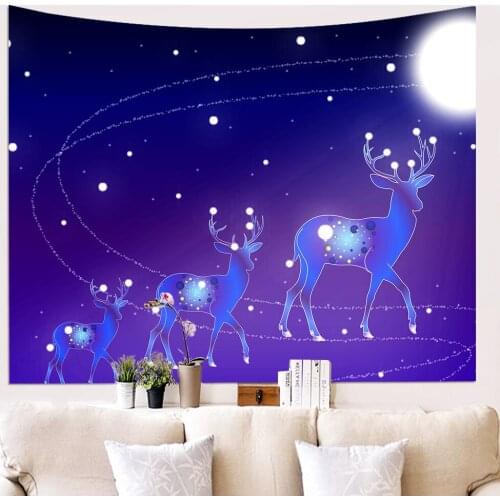 Galaxy Space Tapestry Mysterious Hippie Deer Tapestry Wall Blue Starry Stars Tapestry Wall Hanging for Living Room 90x59 inches