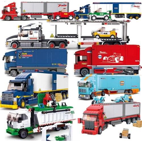 City Container Truck Vehicle Garbage Oil Tank Wash Sets Model Building Blocks Brick Kids Toys Van Carriage Compartment Kits Bus