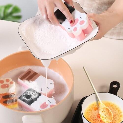 Cute Cat Claw Dish Cleaning Sponge Kitchen Dust Wipes Microfiber Sponge Eraser Window Cleaning Brushes Home Clean Accessories