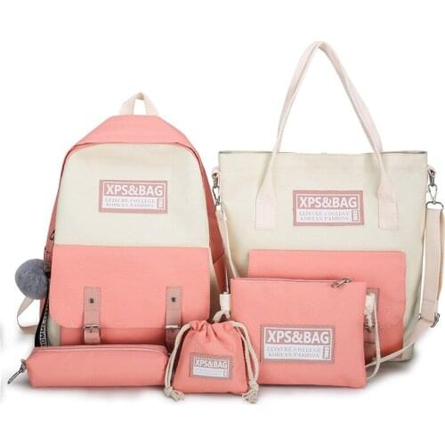 5 Pcs Sets Canvas Schoolbags For Teenage Girls Female Children Shoulder Bags New Trend Female Backpack Fashion Women Backpack