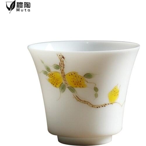 Chinese Ceramic Tea set Tea Cup White porcelain suet jade Tea set tea cup Master Tea Cup Home Personal Tea Cup ceremonial cup