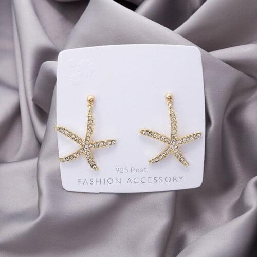 Korean Temperament Bling Rhinestone Star Earrings for Women Gold Color Metal Big Star Drop Dangle Earrings Wedding Party Jewelry