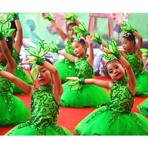 Chinese Modern Dance Costume Little Tree Dance Dress Performance Costume Child Leaf Costume Collective Stage Performance Clothes
