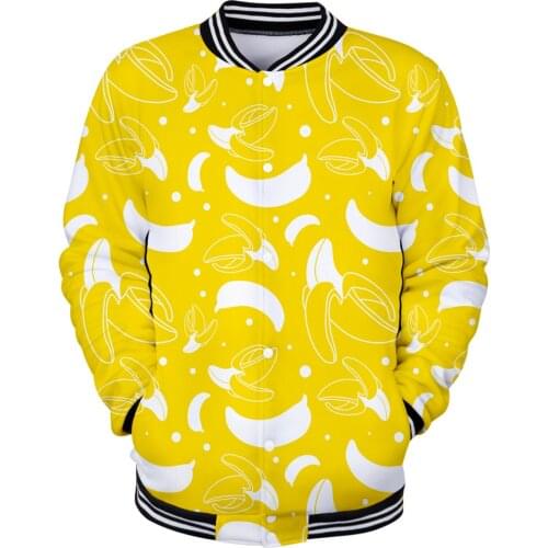 Casual 3D printed Fruits Bananas Jackets Men Women Baseball Jacket Mens Sweatshirt Boys Girls Winter Fruits yellow 3D Jackets