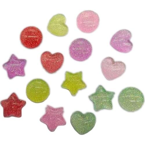 Resin Glitter Heart Star Round Flatback Cabochons Kawaii Bling Glitter Embellishments DIY Scrapbooking Supplies