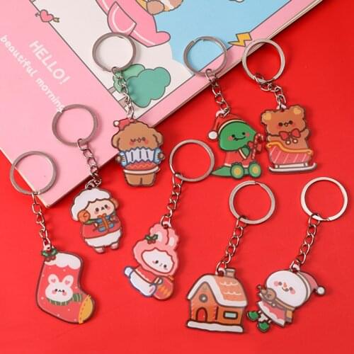 Cute Christmas Animal Keychain New Year Snowman Key Pendant Kid School Bag Keyring Trinket Key Chain Party Friend Family Gift