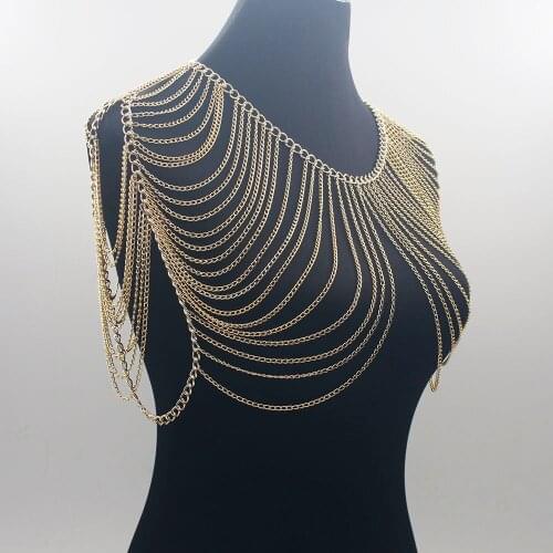 New Alloy Multilayer Tassel Necklace Classic Style Jewelry Statement Necklace Body Chain Shoulder Chain For Women BY241