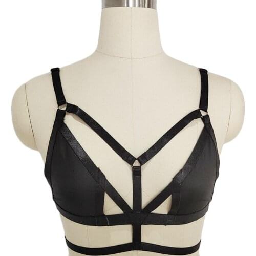 Sexy Black Harness Bra Goth Rave Wear Bondage Lingerie Elastic Adjust Body Harness Belt Hollow Out Cage Bra Harajuku Bustier